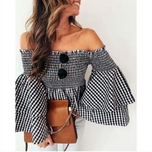 BP smocked off the shoulder top
